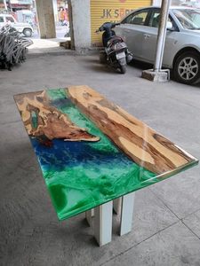 Table à manger rectangulaire moderne en résine époxy artisanale de luxe pour salon, plateau en bois d'acacia, imperméable, cadeau de mariage, personnalisable - Product Image 6