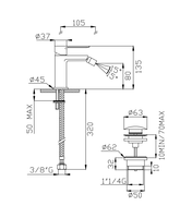 Robinet de bidet monocommande moderne en acier inoxydable à montage sur plan avec vidange clic-clac complète VF_HOME_DECOR (VF_MIX_27086)