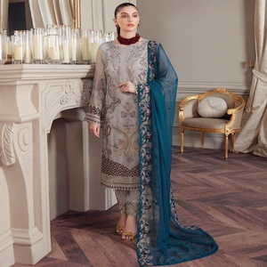 Vestidos bordados de gasa para mujer, trajes de 3 piezas de diseñador paquistaní de Ramsha Volume cheuron-5 para fiesta - Product Image 3