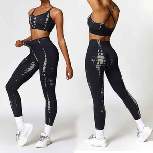 Ensemble de yoga 2 pièces pour femmes, taille haute, bretelles croisées, col carré, 100% polyester, séchage rapide, vêtements de sport - Product Image 1