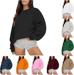 <b>White</b> Round Neck Polyester Cotton Oversized Hoodies Women Long Sleeve Cotton Hoodies for Women - Product Image 1