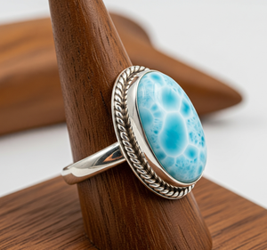 Anillo de moda de plata 925 personalizado último diseño Larimar cristal rodio y oro rosa banda de fiesta de boda de alta calidad - Product Image 5