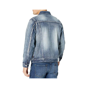 Veste en jean délavé à l'acide 100 % coton pour homme, avec logo personnalisé, style vintage, boutons recouverts, imprimée, pour l'extérieur - Product Image 1