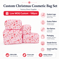 Sac cosmétique en nylon rose de Noël prêt à être expédié, motif nœud coquette, pochette de voyage légère, étanche, organiseur de maquillage