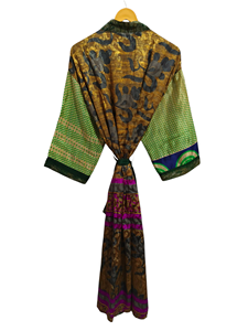 Style japonais Lounge Wear Bikini Cover Up Swim Wear Long Dress Indian Recyclé Sari Silk Kimono Night Wear Gown, - Product Image 3