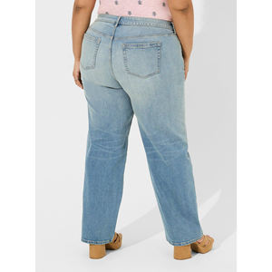 Pakistan tannerie Logo personnalisé respirant léger grande taille automne dames taille haute Denim Baggy jambe large ample droite privé - Product Image 4