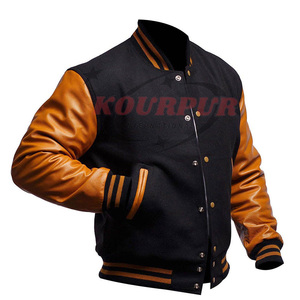Veste universitaire pour homme de haute qualité avec manches en cuir, col montant, option logo sur le devant, design respirant pour l'hiver - Prix de gros - Product Image 2