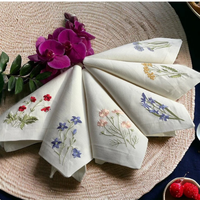 Serviettes de table élégantes faites à la main réutilisables en coton et lin vintage 100% coton 45x45cm Couleur personnalisée Imprimées Brodé Écologiques