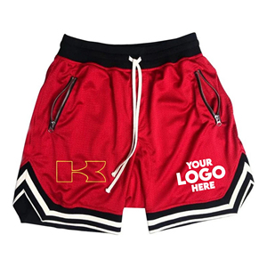 Pantalones cortos de gimnasio de secado rápido de dos pisos para hombre al por mayor, pantalones cortos de malla de deporte de entrenamiento de béisbol con patrón sólido, estilo informal Terry - Product Image 3