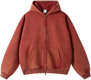 Men's Cotton Acid Washed Distressed <b>Embroidery</b> Zipper Hoodie 450 GSM Hoodies & <b>Sweatshirts</b> Manufactured By Experienced Supplier - Product Image 1