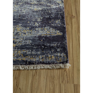 Uvenuti 9x12 Hand Knotted Bamboo Silk <b>Rug</b> Grey & <b>Black</b> Abstract Pattern for Home Living Room Hallway Rectangle Model-SKBS-05 - Product Image 4