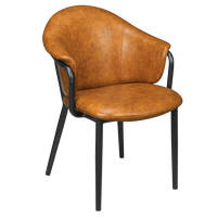 Chaise de salle à manger rembourrée en cuir PU marron avec accoudoirs et pieds en métal pour restaurant, café, bar, hôtel, sièges commerciaux