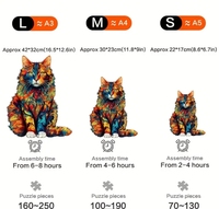 Puzzle de chat en bois à changement de couleur enchanteur Forme irrégulière unique Jeu d'esprit haute difficulté Jouer avec la famille