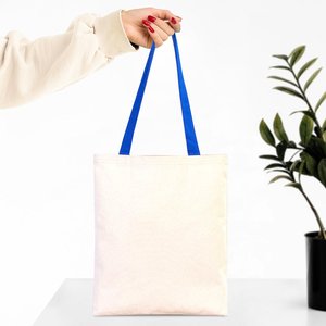 100% Cotton Canvas <b>Purse</b> with Blue Handles 14 X 16\" (35x40 Cm) Eco-Friendly <b>Medium</b> <b>Size</b> 10 oz for Daily Use Advertising Gifts - Product Image 1
