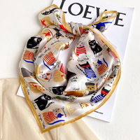 Luxe 100% pure soie écharpe personnalisé numérique chat impression dessin animé carré foulard en soie doux léger Hijab pour les femmes