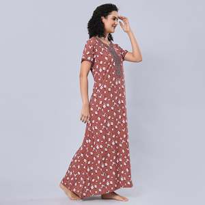 Evolove Women's Floral Buttoned Viscose Liva Maxi Nightgown with Pocket Super Soft Comfortable - Product Image 4