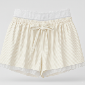 Shorts de Punto Acanalado de Alta Costura con Ribete de Encaje y Cintura Elástica para Mujer, Shorts de Pijama Cómodos e Informales, Proveedor de Ropa al por Mayor - Product Image 3