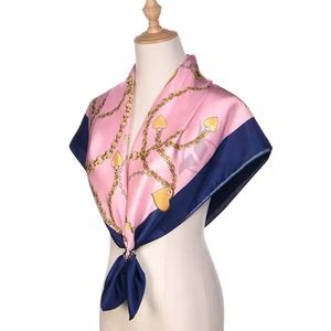 New Style Luxury Satin Silk Long <b>Scarf</b> Grid Printing Neckerchief <b>Square</b> Soft Silk Women Custom Spring 2025 - Product Image 3