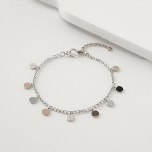 Bracelet chaîne minimaliste en or massif avec breloques multi-coussins et accents de tons mélangés, bijoux fins modernes de luxe certifiés GIA, OEM - Product Image 1