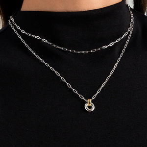 Collana con Ciondolo a Cerchi Intrecciati in Acciaio Inossidabile Placcato Oro 18k Impermeabile e Antiossidante per <span class=keywords><strong>Donna</strong></span> LUCKYJIU - Product Image 2