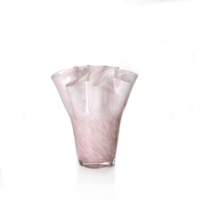 Vase en verre rose blush à volants, décoration élégante pour la maison, récipient à fleurs, centre de table pour le salon