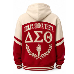 Sudadera con Capucha Delta Sigma Theta 1913 Unisex Color Crema y Rojo con Letras Griegas y Bolsillo, Estilo Preppy - Product Image 6
