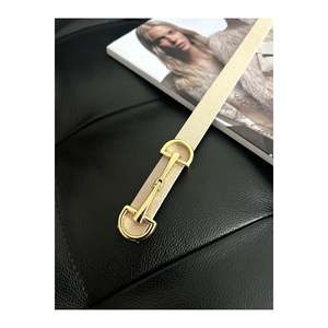 Ceinture longue et fine beige pour femme avec boucle dorée, idéale pour vestes, chemises et robes. Beige-Or - Product Image 3