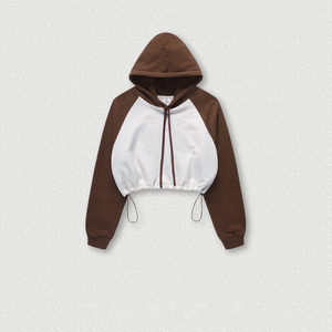 Hoodies Manufacturer Custom Color Block Raglan Sleeve <b>Crop</b> <b>Top</b> Hoodies Women's Hoodies - Product Image 3