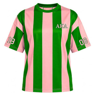 Alpha |   Kapa |   T-shirt rayé Alpha Sorority vert et rose à manches courtes avec lettres grecques 1908 pour femme, décontracté, respirant, coupe classique - Product Image 1