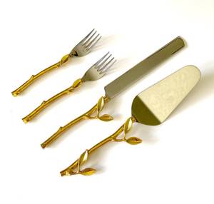 Fourchette en métal à poignée Leaf Design et ensemble de service à gâteau à prix abordable pour les fêtes de mariage à la maison - Product Image 1