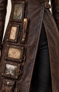 Abrigo de cuero para mujer con bolsillos vintage y diseño con cinturón - Product Image 3
