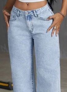 Flowknot กางเกงยีนส์ปัก Y2K ขากว้าง, กางเกงยีนส์วินเทจเอวสูงลำลองสตรีทแวร์ขากว้างทรงหลวม - Product Image 2