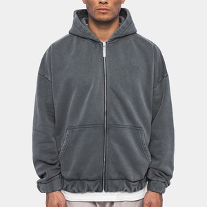 Sweats à capuche pour hommes avec fermeture éclair sweat à capuche lavé à l'acide pull surdimensionné streetwear en détresse sweats à capuche lourds pour hommes - Product Image 2