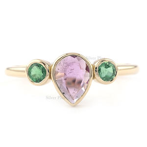 18K sólido amarillo oro pera rubí natural lado redondo Esmeralda anillo personalizado piedras preciosas anillo de oro mujer Joyería Al por mayor proveedor a granel - Product Image 3