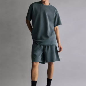 ชุดวอร์มสั้นสองชิ้นสำหรับผู้ชายชุดกีฬาแนวสตรีทสำหรับฤดูร้อนชุดเสื้อยืดและกางเกงขาสั้นผ้าฝ้ายลำลอง - Product Image 4