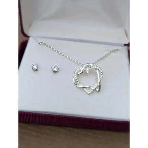 Ensemble collier et boucles d'oreilles en argent sterling de qualité AAA+ plaqué or rhodié 18 carats avec pendentif nœud - Certifié IGI/GRA/GIA - Cadeau d'Italie - Jew114 - Product Image 1
