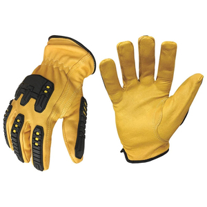 Guantes de trabajo de seguridad de piel de oveja de vaca de construcción industrial de impacto de TPR resistentes personalizados en color sólido - Product Image 1