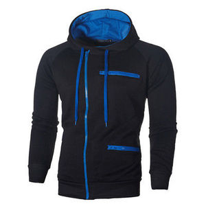 Sweat-shirt à capuche zippé pour homme, gris marine, manches raglan, décontracté, pour l'automne, avec poche, coupe classique, en molleton tricoté - Product Image 5