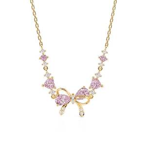 Collar Jeulia de Plata de Ley Chapado en Oro con Corazón y Lazo con Circonita - Product Image 1