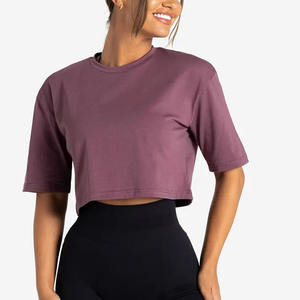 Top corto de mujer de ciruela más vendido, hombros caídos, manga corta, suave, elástico, ajuste elegante para verano, Yoga informal ecológico - Product Image 5