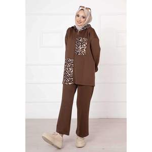 Scuba Con Cremallera Adornado Leopardo Conjunto De 2 Piezas Marrón - Product Image 4