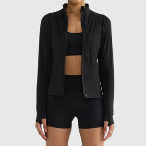 Index Apparel Women's Full Sleeve <b>Mock</b> <b>Neck</b> Zip-Up Yoga Jacket Solid Black Breathable Fitness Sport Wear Fitness Jacket Women's - Product Image 3