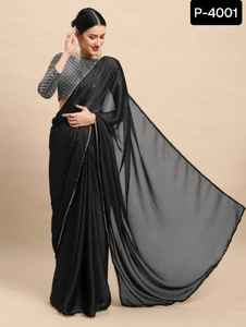 Las últimas mujeres usan Star Georgette con Heavy Sequence Work Sari elegante con hermoso borde de encaje Pari Work Party Wear Saree - Product Image 5