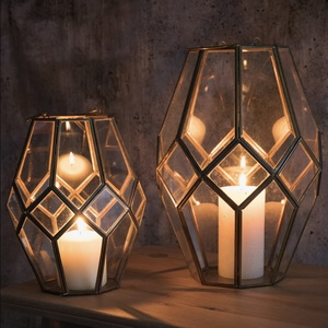Candelabros de linterna hexagonales de latón y vidrio modernos hechos a mano con mango de Metal para bodas, decoraciones navideñas para el hogar - Product Image 3