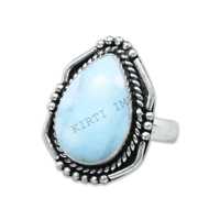 Kirti Impex Schmuck aus massivem Messing mit natürlicher Larimar Edelstein Lünette Einstellung versilbert stapelbare Ringe Feiner Schmuck für Mädchen