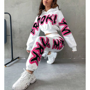 Ensemble de survêtement décontracté à capuche pour femmes grandes tailles, logo personnalisé, haute qualité, entraînement d'hiver confortable - Product Image 1