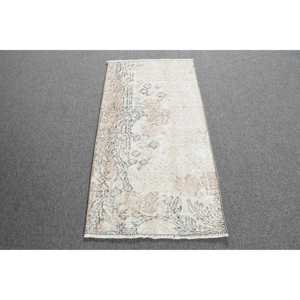 Petit tapis turc 1,6x3,2 pi (49x97 cm), tapis vintage à imprimé animal blanc - Product Image 1