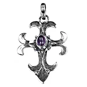 Pendentif en argent 925 fait main avec améthyste en forme de croix pour femmes, bijoux religieux en pierres précieuses avec pendentifs en or rose et platine - Product Image 1