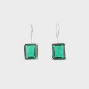 Green Emerald Rectangle Earrings Gemstone 925 Sterling Silver Handmade Cute Gold Plated Jewelry May Birthstone Gift for Women - Product Image 1