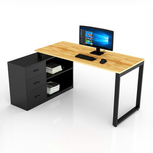 Escritorio Esquinero en Forma de L con Patas de Gabinete, 140x100cm, Madera de Caucho CD68028, con Cajón - Product Image 1